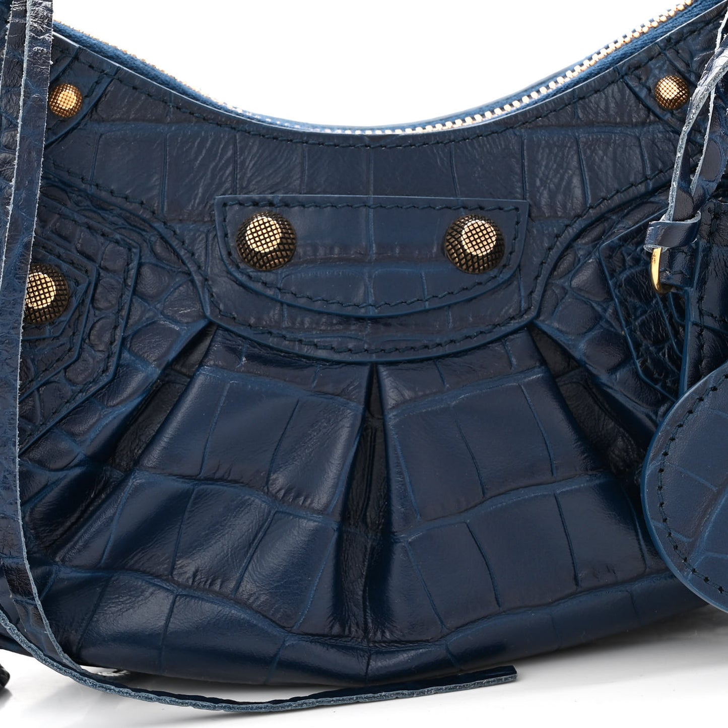 Extra Supple Calfskin Crocodile Embossed Le Cagole Shoulder Bag XS Indigo