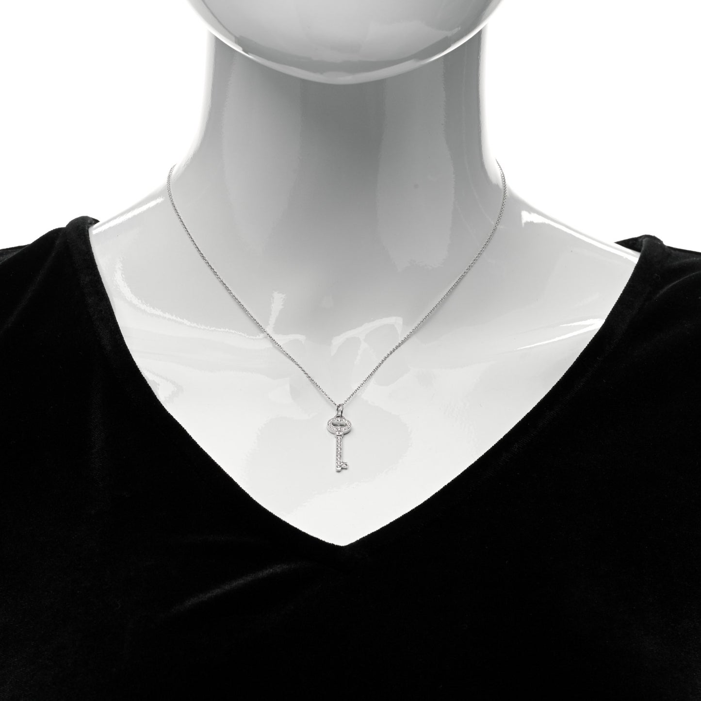 Platinum Diamond Mini Vintage Oval Key Pendant Necklace