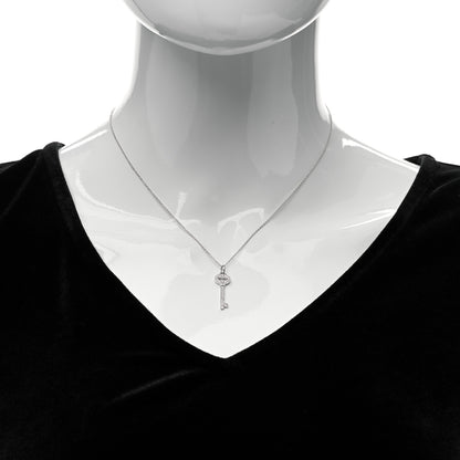 Tiffany Platinum Diamond Mini Vintage Oval Key Pendant Necklace 2 of 7