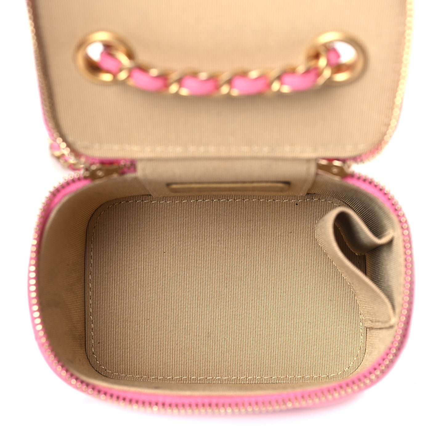 Lambskin Quilted Pearl Crush Mini Vanity Case With Chain Pink