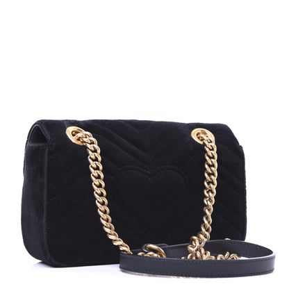 Gucci Velvet Matelasse Mini GG Marmont Shoulder Bag Black 3 of 14
