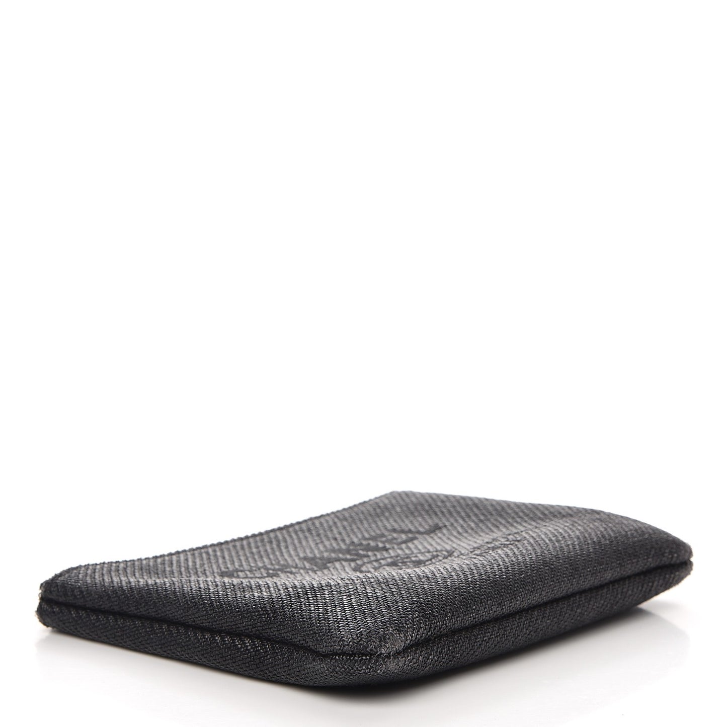 Woven Straw Raffia Small Deauville Pouch Dark Grey