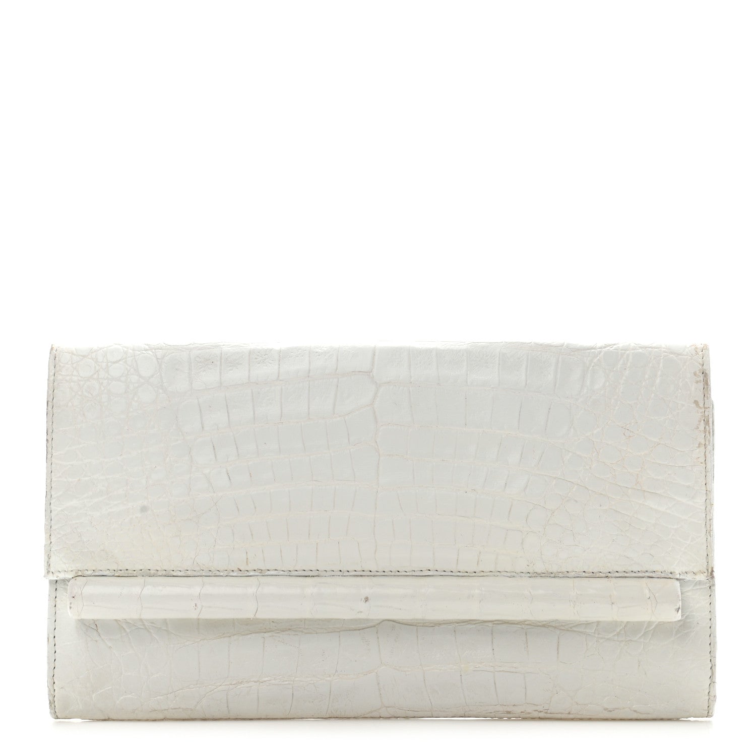 Nancy Gonzalez Crocodile Foldover Clutch White 1 of 13