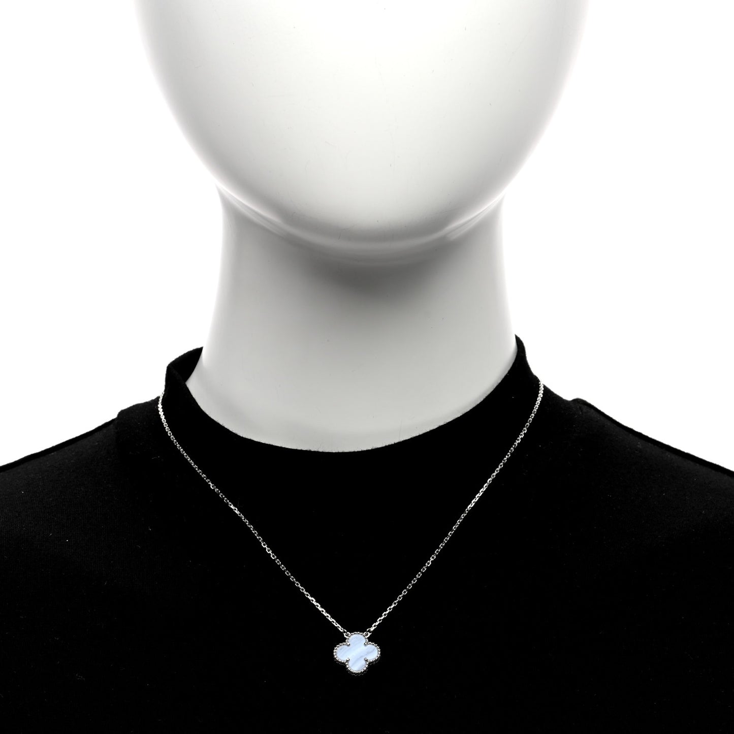 18k White Gold Chalcedony Vintage Alhambra Pendant Necklace