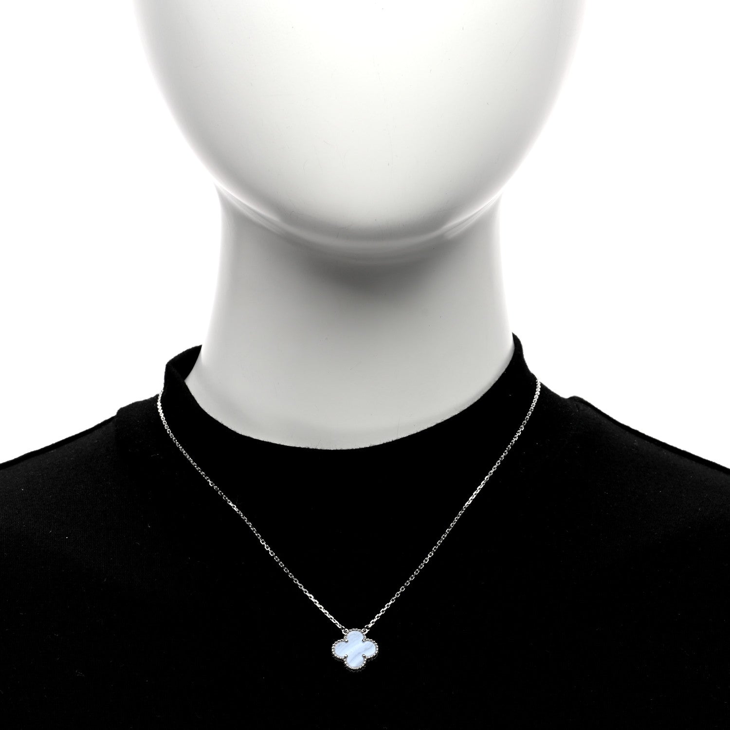 Van Cleef & Arpels 18k White Gold Chalcedony Vintage Alhambra Pendant Necklace 3 of 5