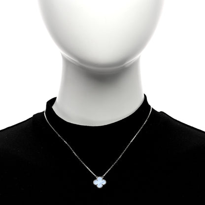 Van Cleef & Arpels 18k White Gold Chalcedony Vintage Alhambra Pendant Necklace 3 of 5
