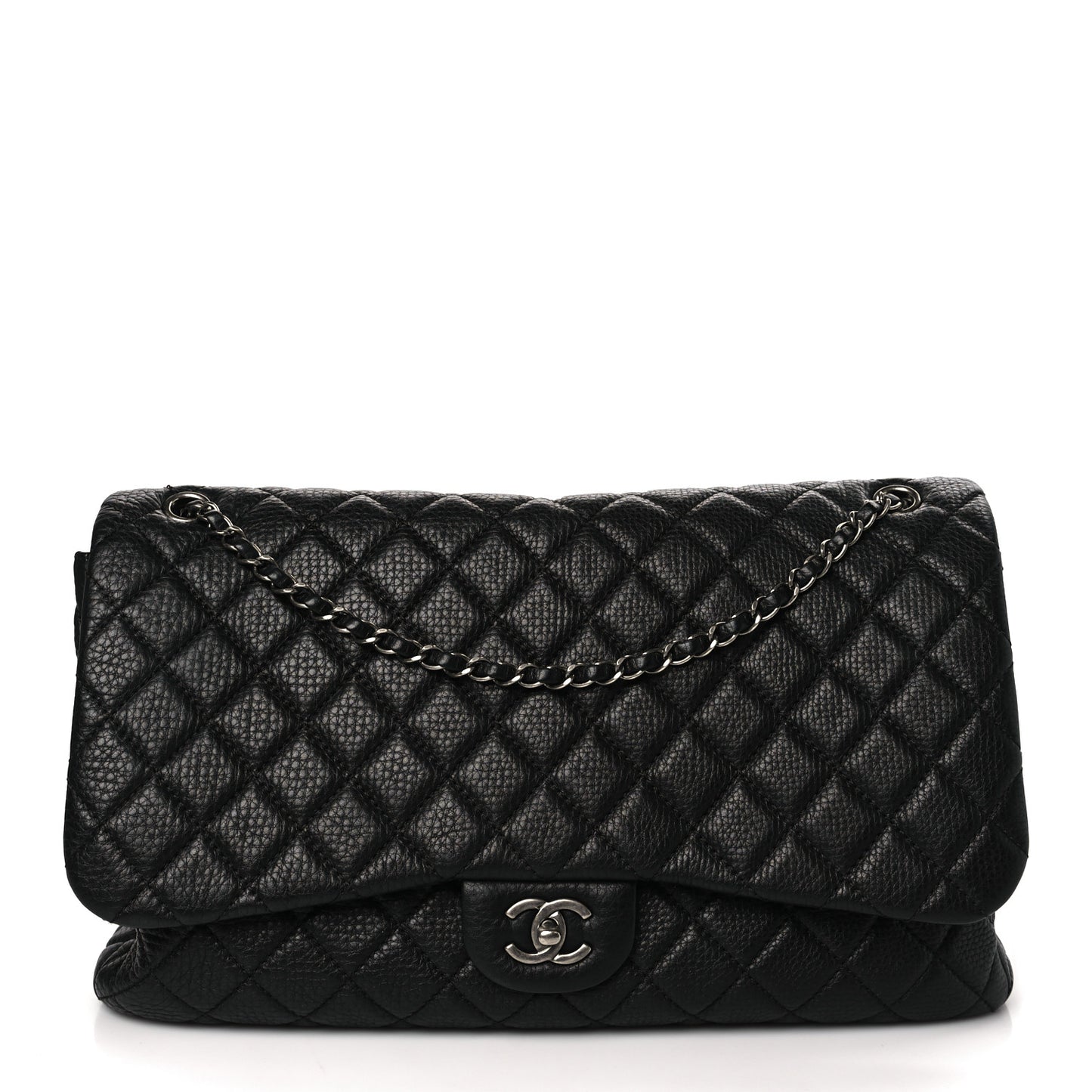Grained Calfskin Quilted Small XXL Travel Flap Bag Black