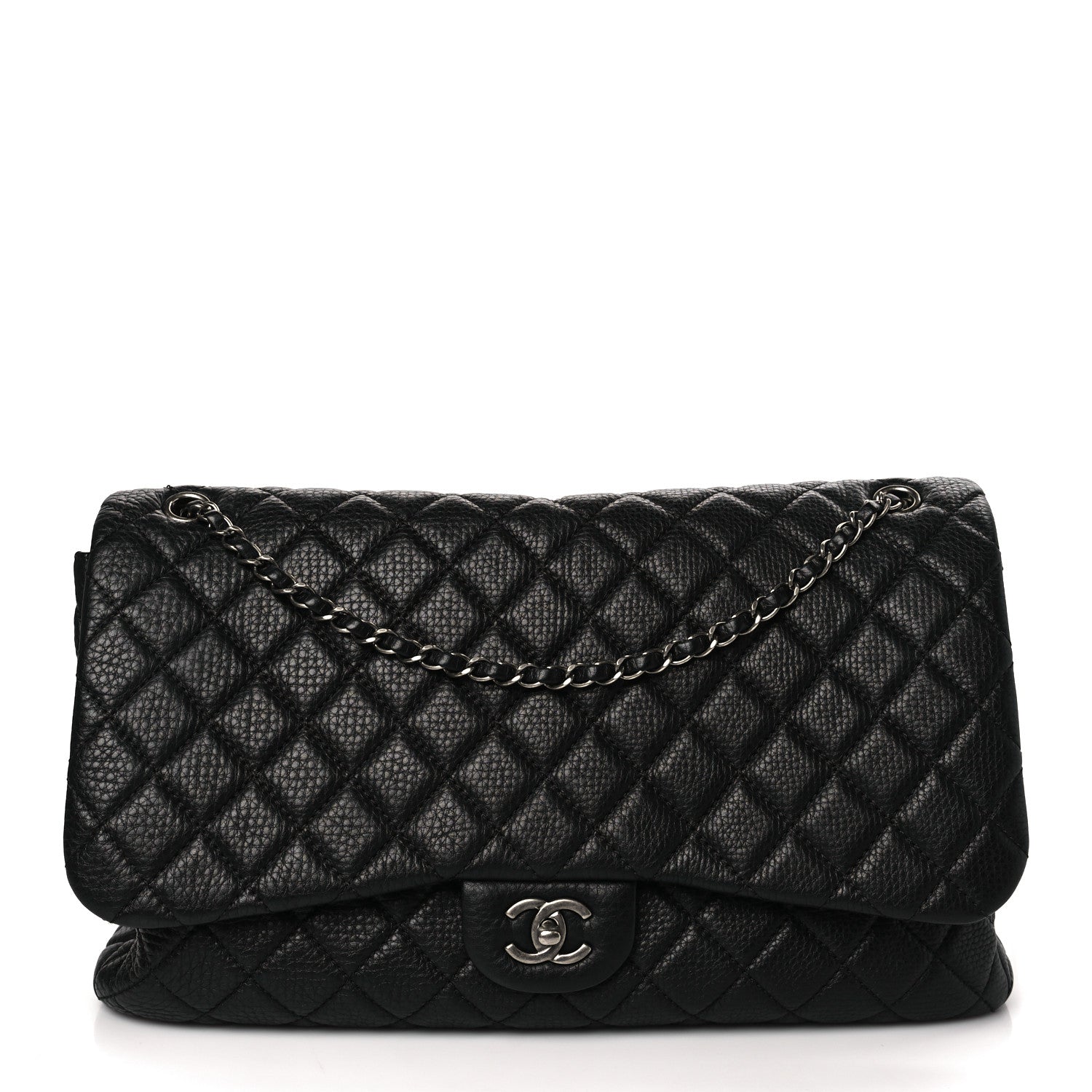 Chanel Grained Calfskin Quilted Small XXL Travel Flap Bag Black 1 of 8