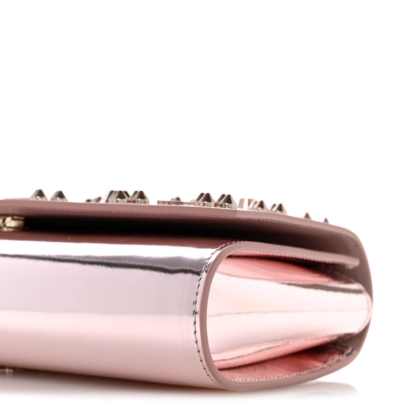 Metallic Patent Calfskin Spikes Loubinthesky Paloma Clutch Vintage Rose