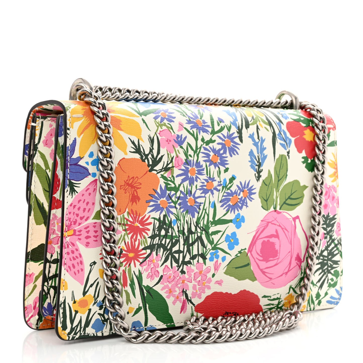 X KEN SCOTT New Shangai Calfskin Jardin D'Avril Floral Print Small Dionysus Shoulder Bag Ivory Pink