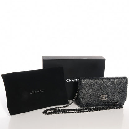 Chanel Glitter Calfskin Quilted Wallet on Chain WOC Black Silver 5 of 9