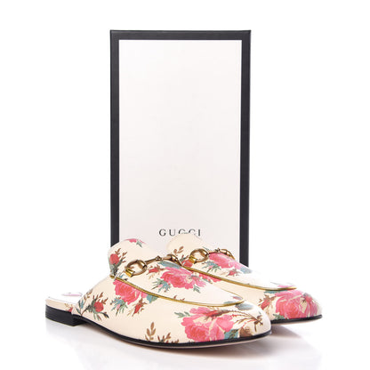 Gucci Calfskin Stamp Allover Rose Princetown Slippers 40.5 Ivory Multicolor 9 of 9