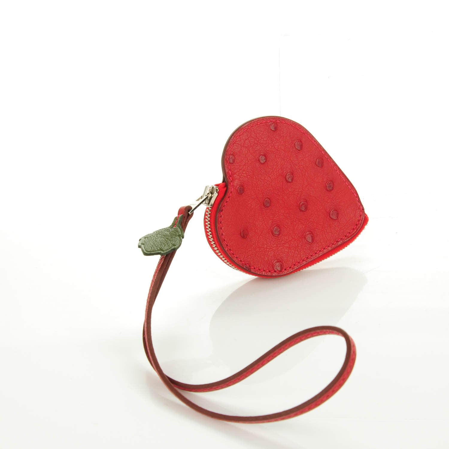Hermes Ostrich Tutti Frutti Strawberry Coin Purse Charm Rouge Vif Canopee 3 of 8
