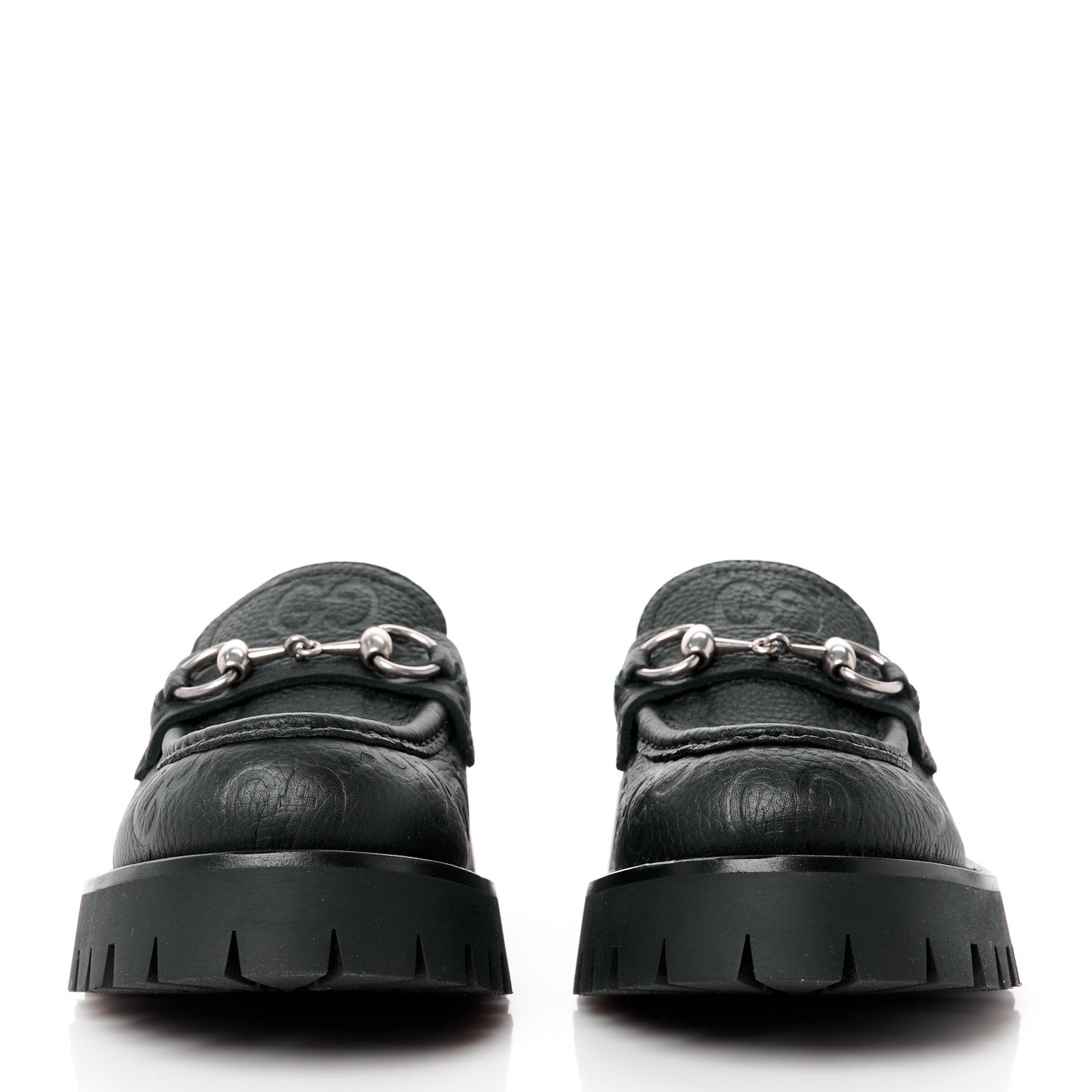 Gucci Piuma Calfskin Embossed Womens Platform Lug Sole Loafers 36.5 Black 2 of 11
