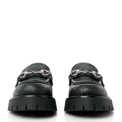 Gucci Piuma Calfskin Embossed Womens Platform Lug Sole Loafers 36.5 Black 2 of 11