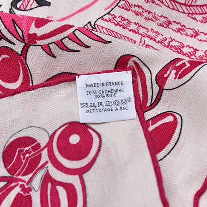 Hermes Cashmere Silk Mythiques Phoenix Coloriage Shawl 140 White Rose Black 3 of 5