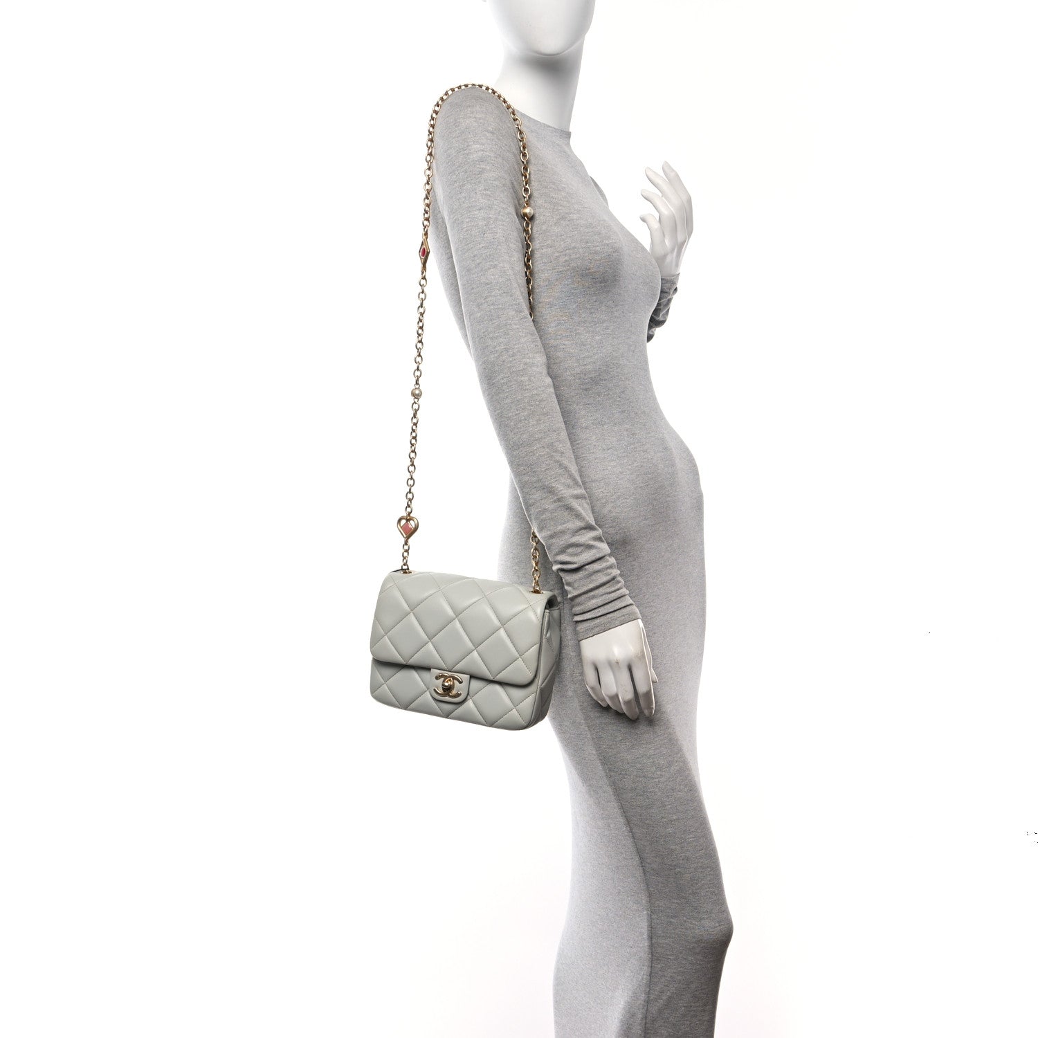 Chanel Lambskin Enamel Pearl Quilted Mini Charm Me Square Flap Light Blue 2 of 10