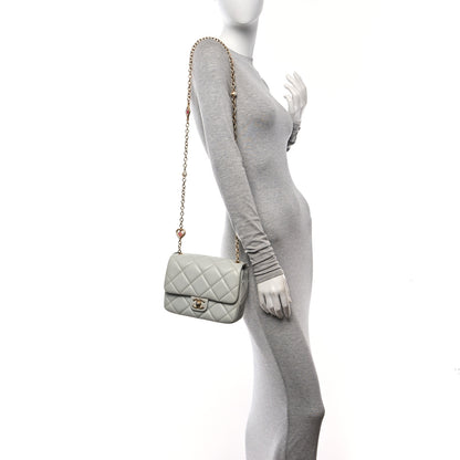 Chanel Lambskin Enamel Pearl Quilted Mini Charm Me Square Flap Light Blue 2 of 10