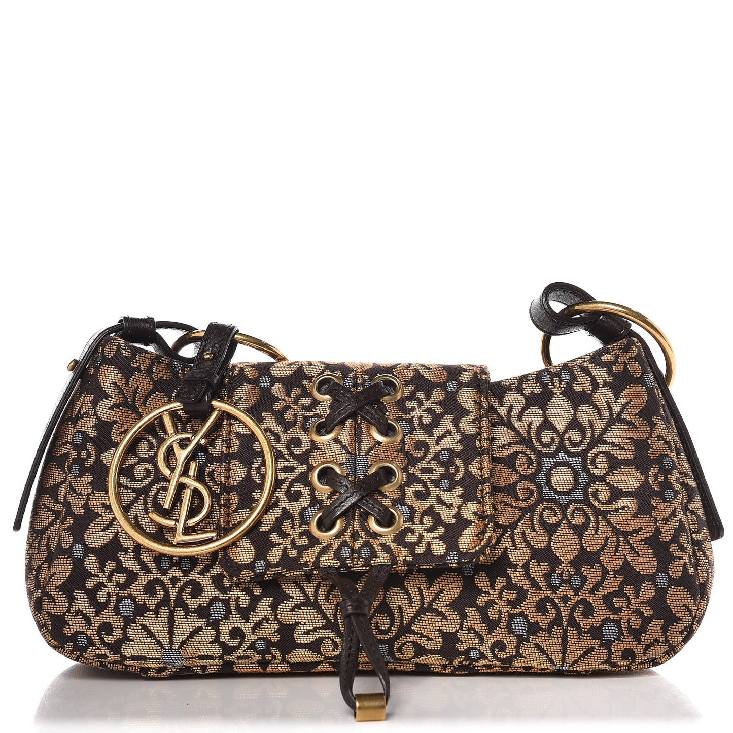 Brocade Floral Chain Link Shoulder Bag Gold Black