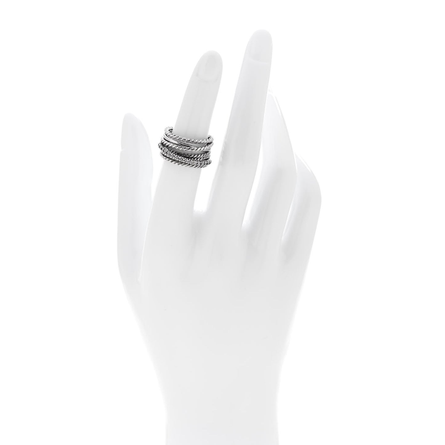 Sterling Silver Diamond 11mm Wide Crossover Cable Ring 50 5.25