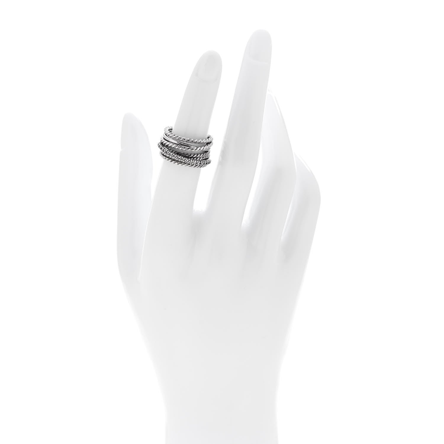 David Yurman Sterling Silver Diamond 11mm Wide Crossover Cable Ring 50 5.25 2 of 4