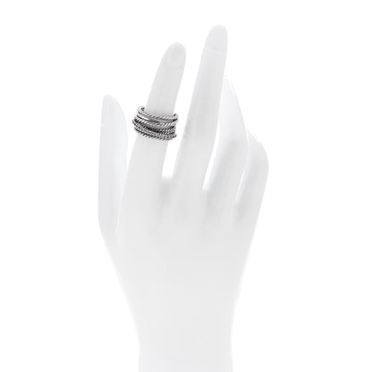 David Yurman Sterling Silver Diamond 11mm Wide Crossover Cable Ring 50 5.25 2 of 4
