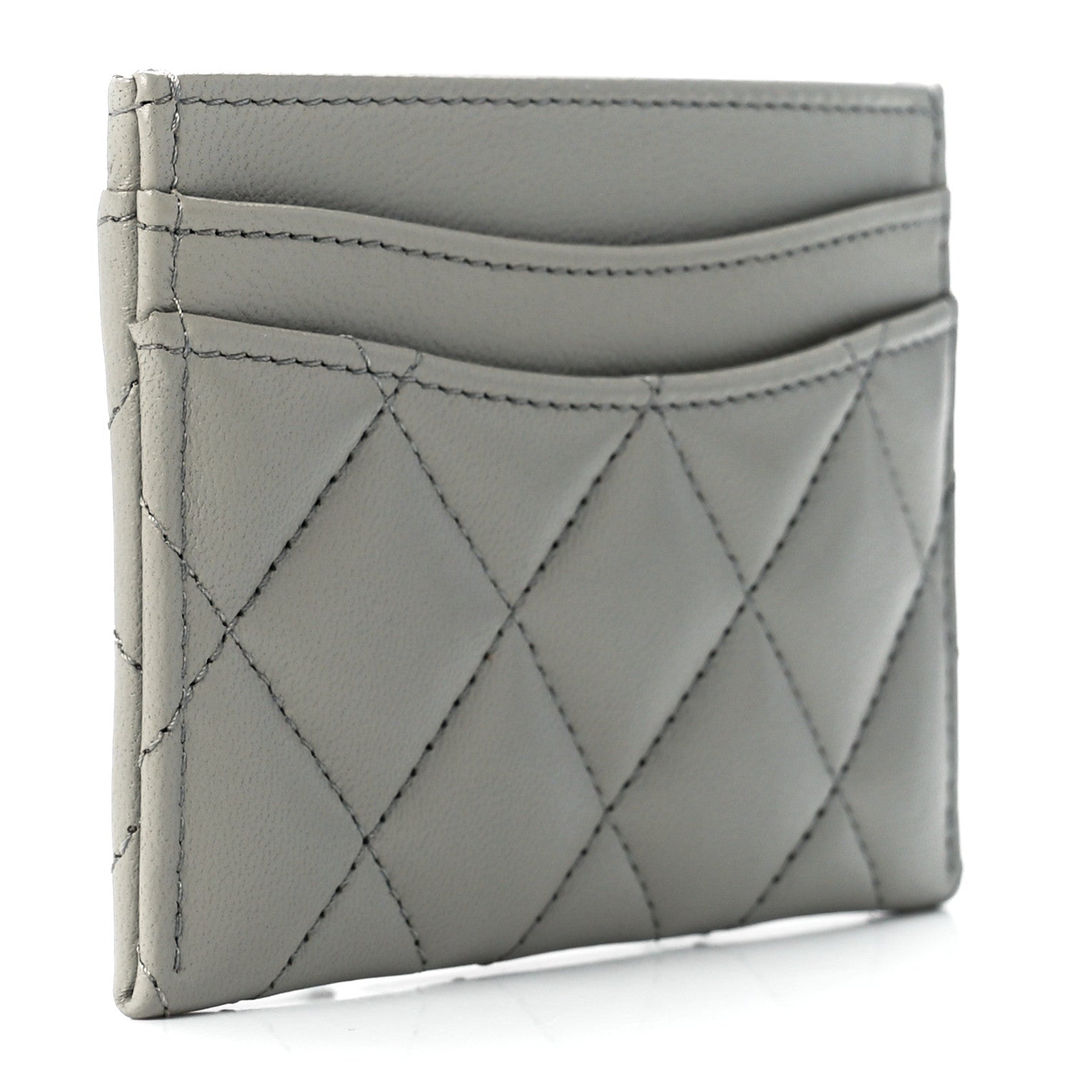 Chanel Lambskin Quilted Card Holder Grey 3 of 13