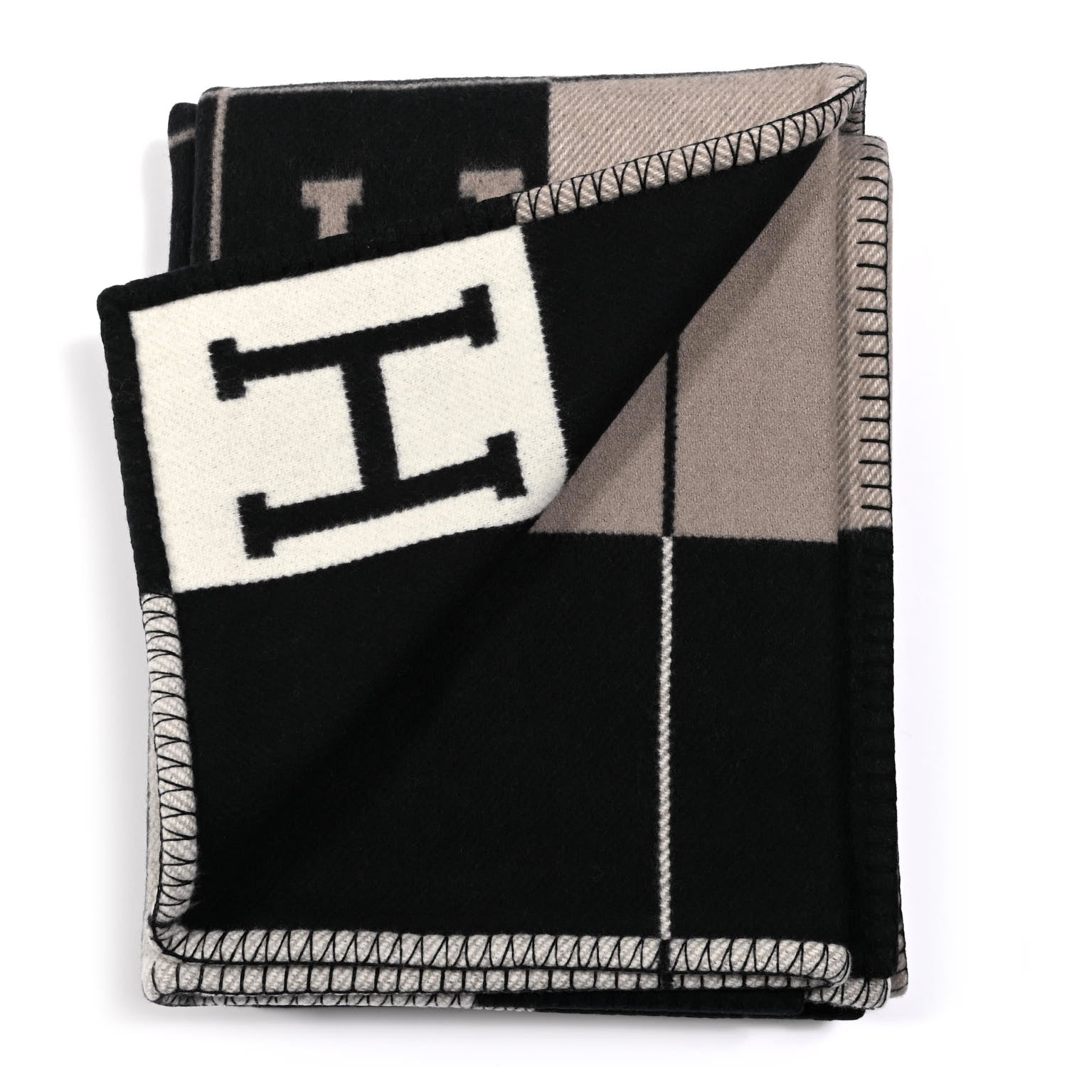 Hermes Wool Cashmere Avalon III Blanket Ecru Black 2 of 3