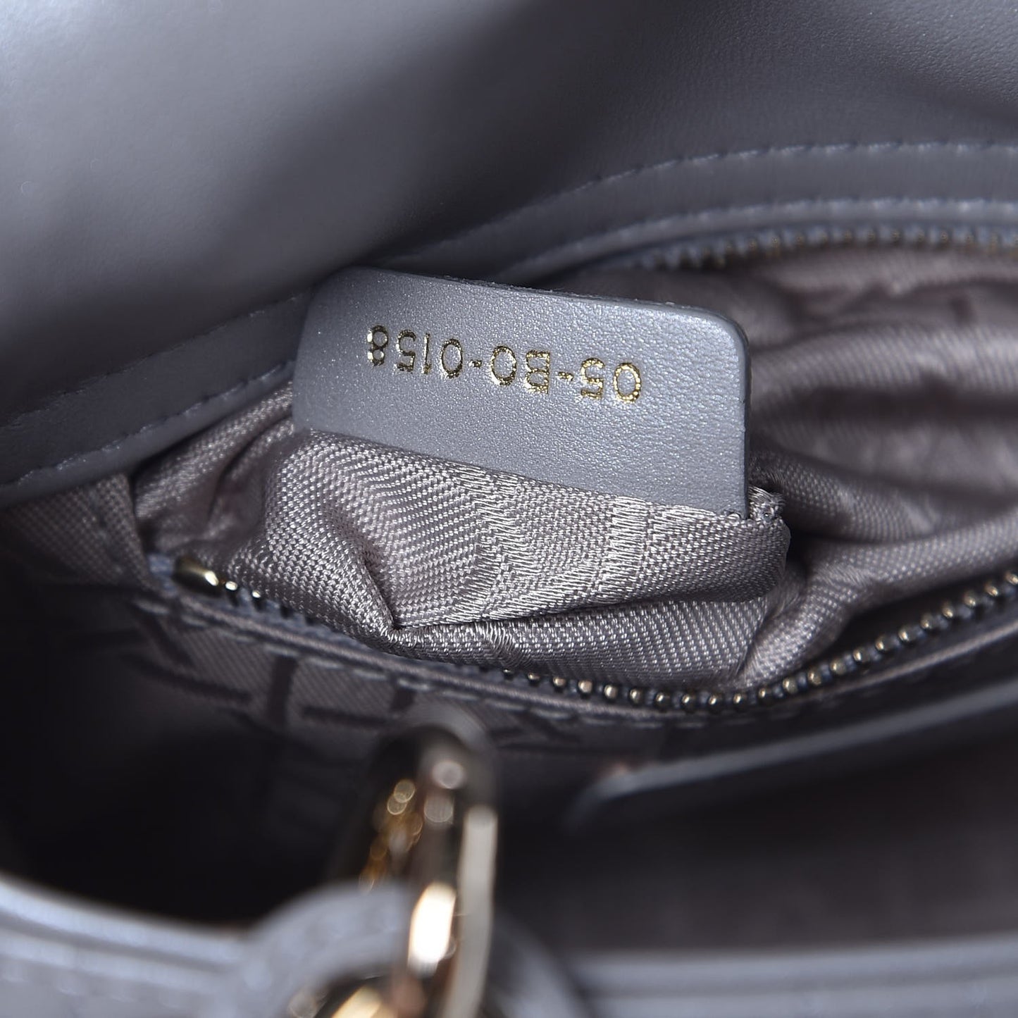 Metallic Lambskin Cannage Mini Lady Dior Grey