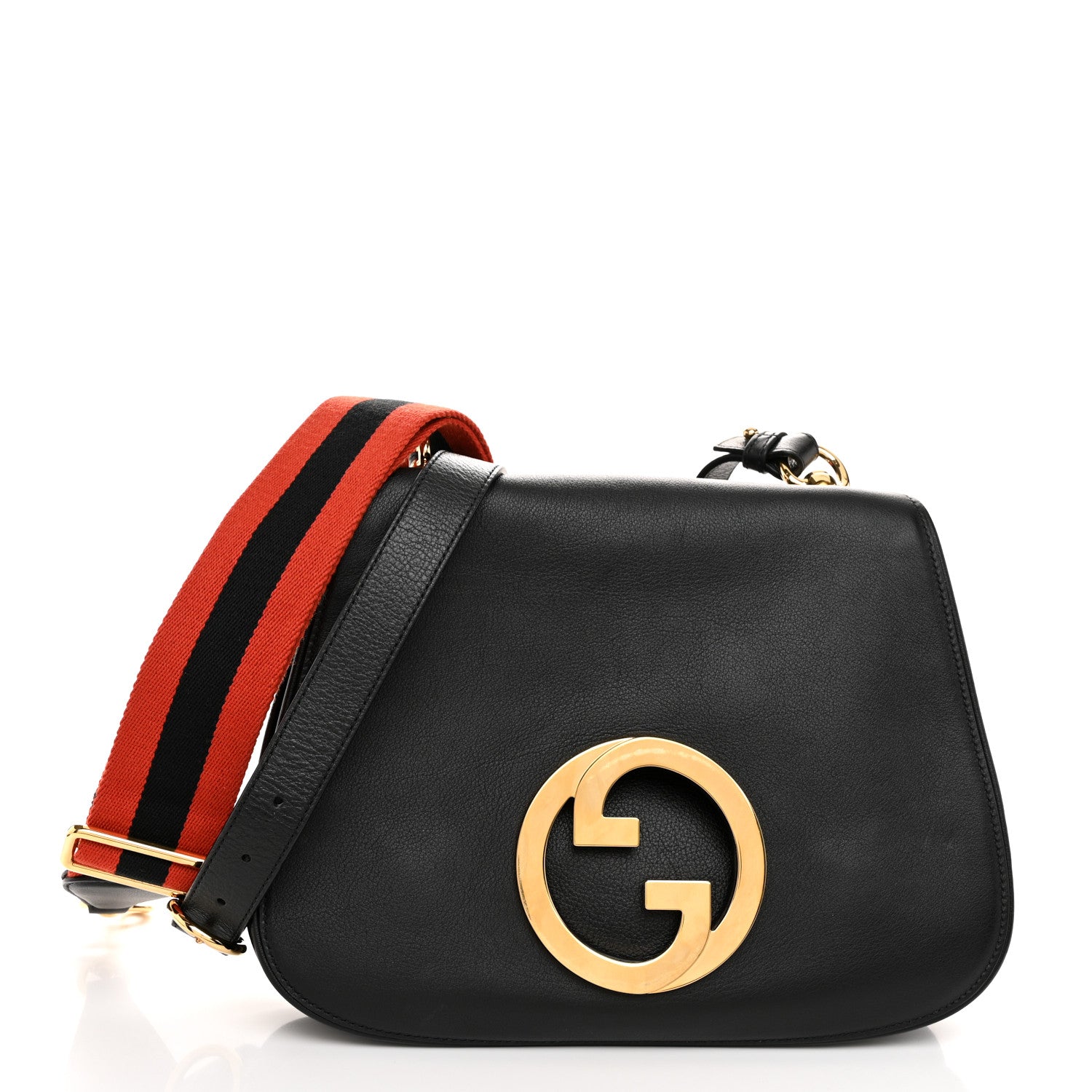 Gucci Roxy Calfskin Web Medium Blondie Shoulder Flap Bag Black 1 of 10