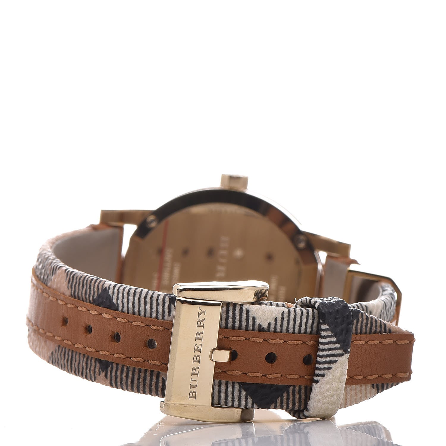 Burberry Stainless Steel Calfskin 34mm Haymarket Quartz Watch Gold BU9133 4 of 5