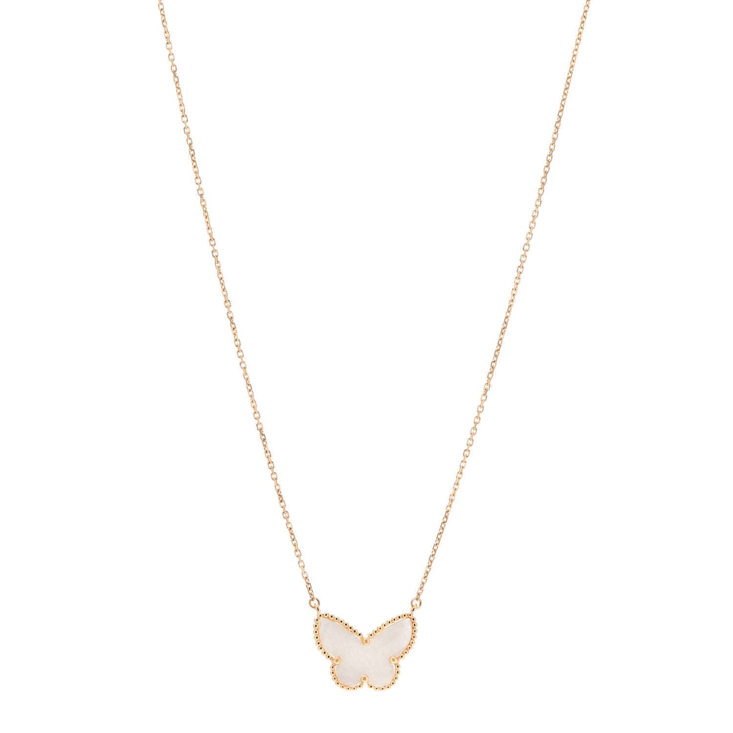 Van Cleef & Arpels 18K Yellow Gold Mother of Pearl Lucky Alhambra Butterfly Pendant Necklace 1 of 6