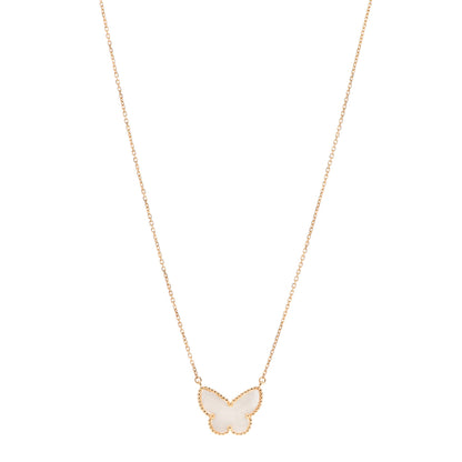 Van Cleef & Arpels 18K Yellow Gold Mother of Pearl Lucky Alhambra Butterfly Pendant Necklace 1 of 6