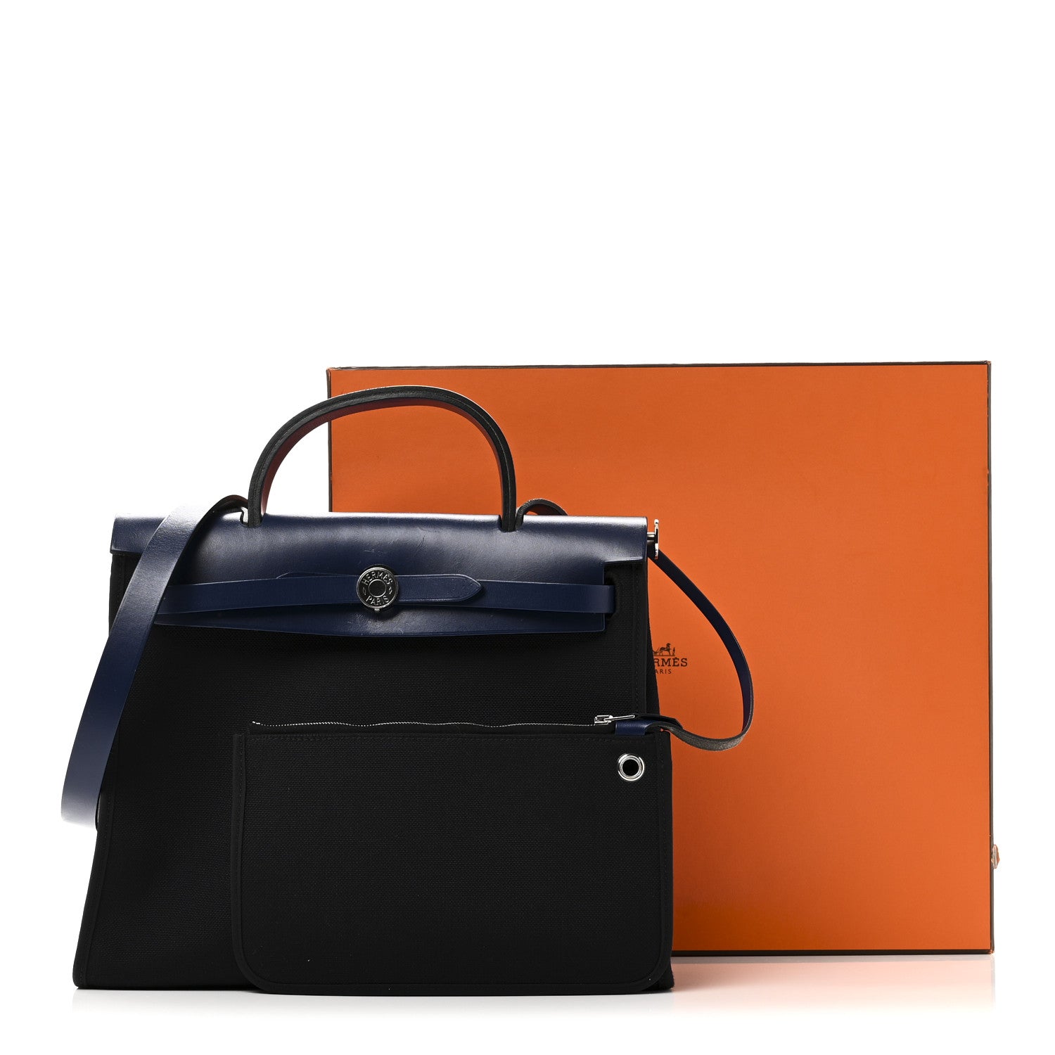 Hermes Military Toile Vache Hunter Herbag Zip 31 PM Black Bleu Saphir 12 of 12