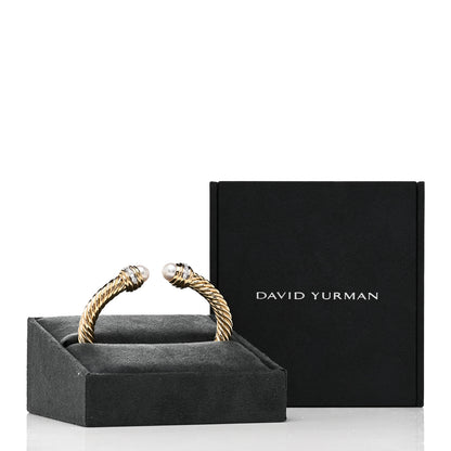 David Yurman 18K Yellow Gold Diamond Pearl 7mm Cable Classic Bracelet 4 of 4