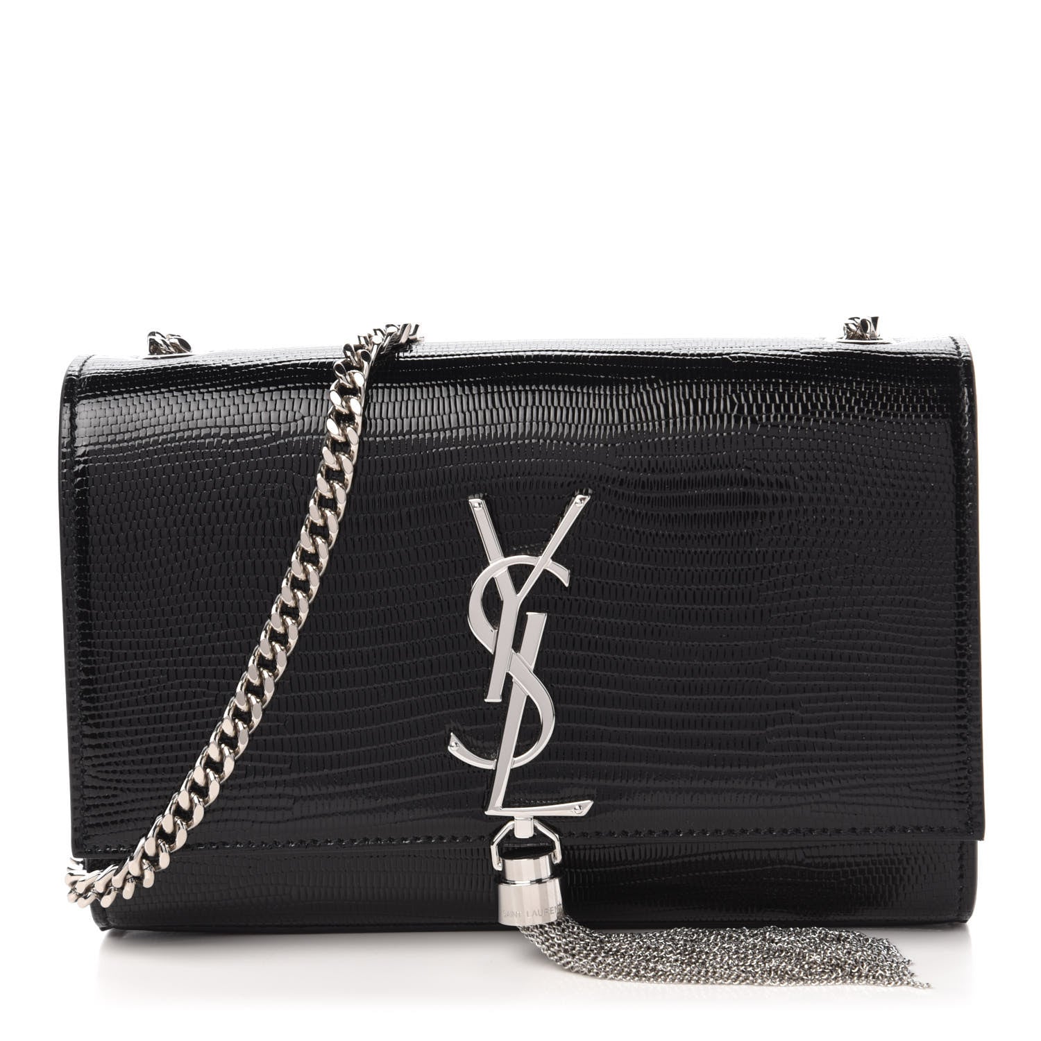 Saint Laurent Calfskin Lizard Embossed Small Classic Monogram Kate Tassel Satchel Black 1 of 10