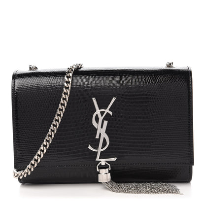 Saint Laurent Calfskin Lizard Embossed Small Classic Monogram Kate Tassel Satchel Black 1 of 10