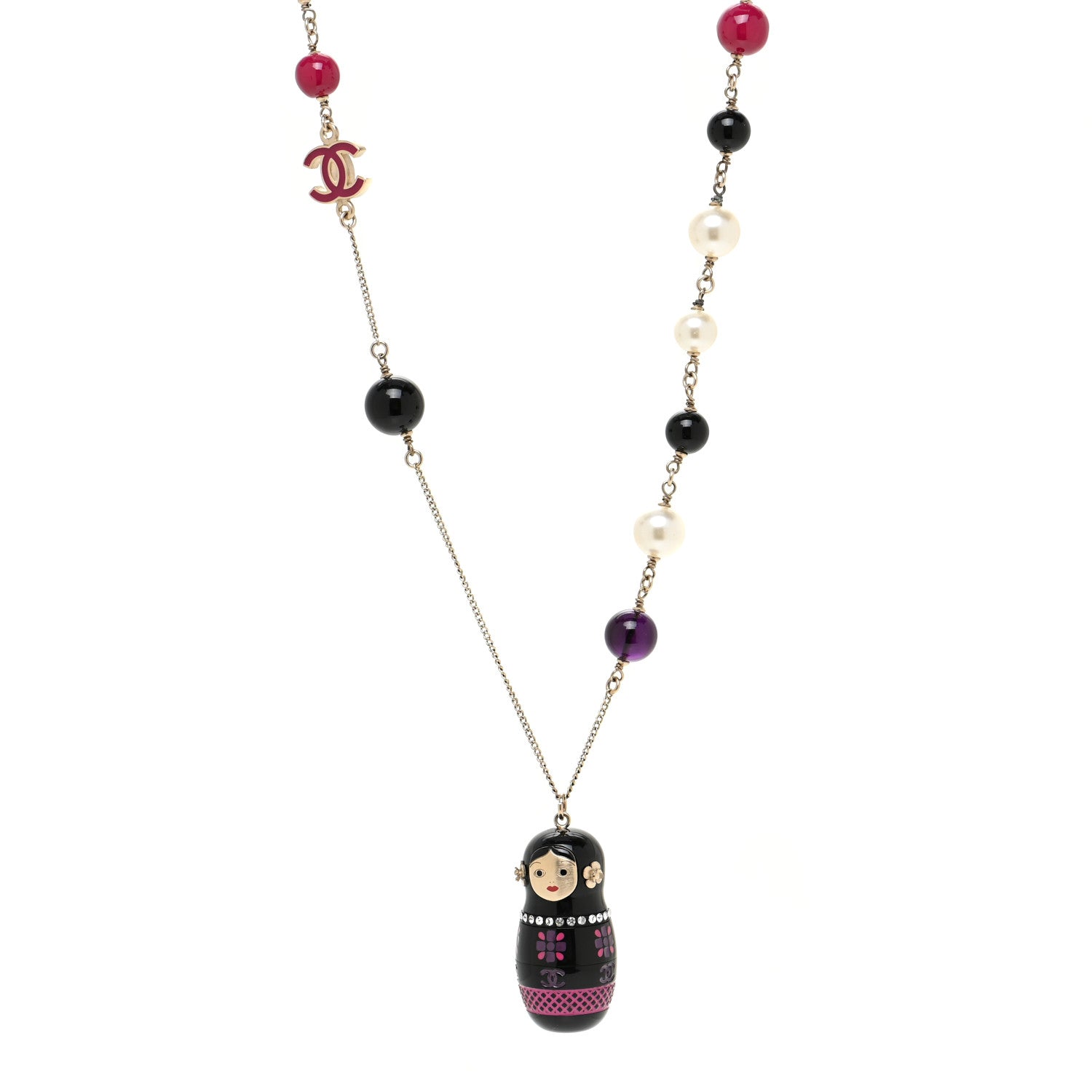 Chanel Resin Beaded Matryoshka Russian Doll Necklace Black Multicolor 1 of 5