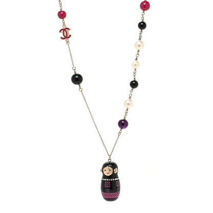 Chanel Resin Beaded Matryoshka Russian Doll Necklace Black Multicolor 1 of 5
