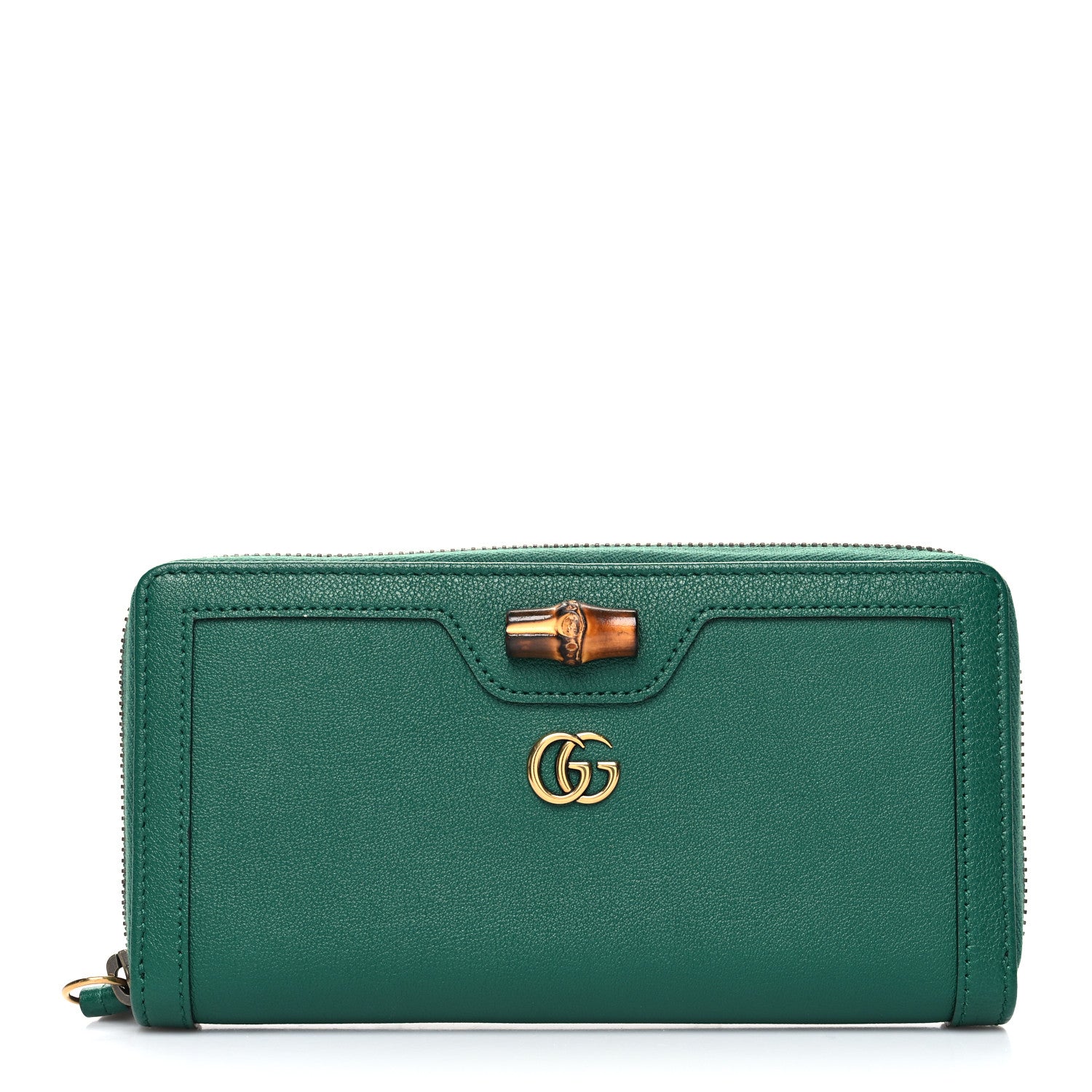 Gucci Wonka Grain Calfskin Diana Zip Around Continental Wallet Emerald 1 of 9