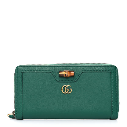 Gucci Wonka Grain Calfskin Diana Zip Around Continental Wallet Emerald 1 of 9
