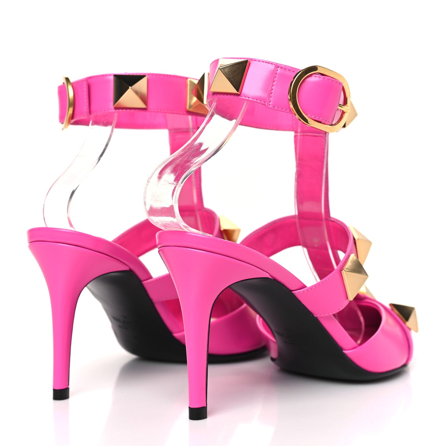 Calfskin Roman Stud Ankle Strap 80mm Pumps 38 Pink