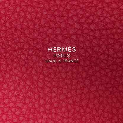 Hermes Taurillon Clemence Casaque Picotin Lock 22 MM Bleu Nuit Framboise Rouge Sellier 9 of 11