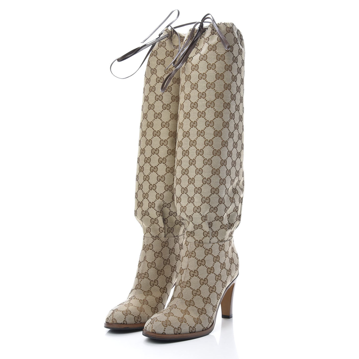 Monogram Lisa Mid Heel Boots 38 Beige Ebony