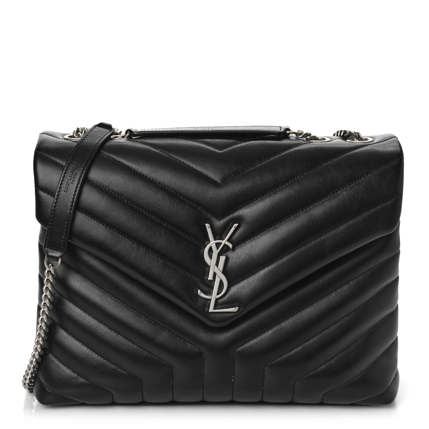 Calfskin Y Quilted Monogram Medium Loulou Chain Satchel Black