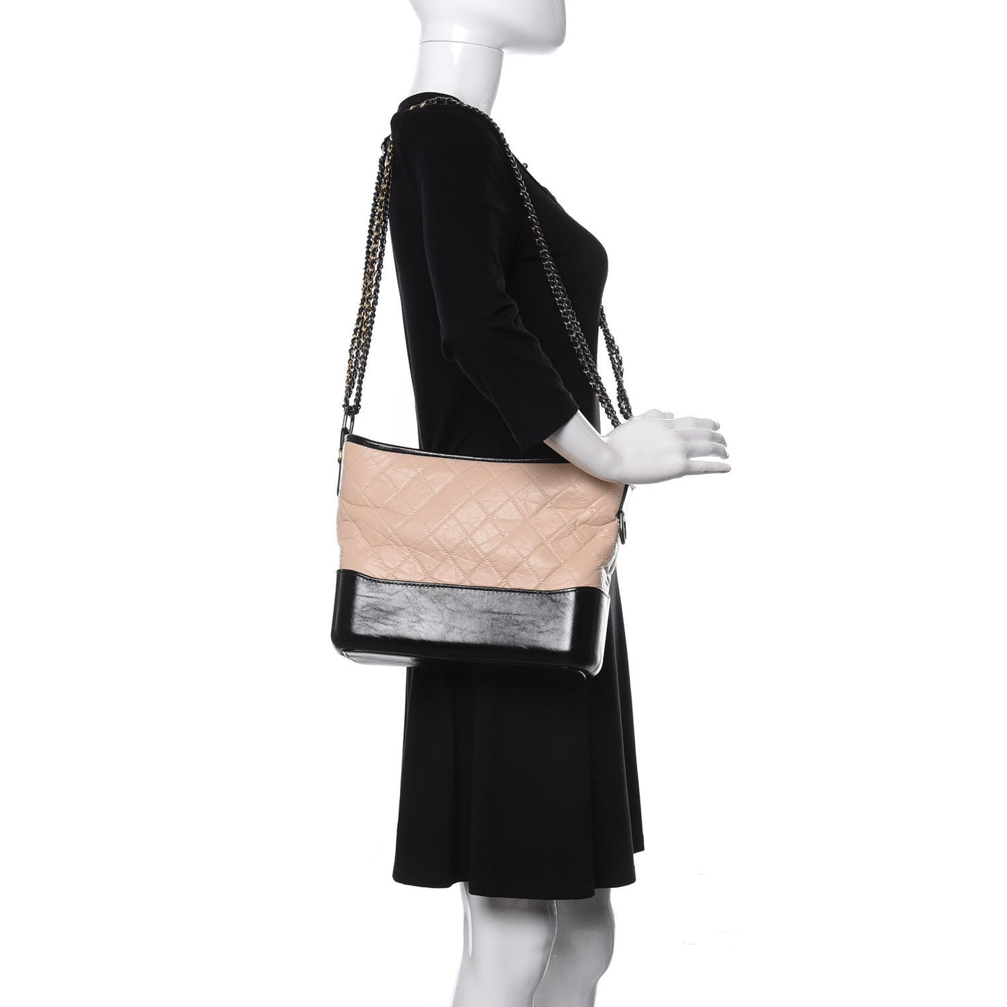 Aged Calfskin Quilted Medium Gabrielle Hobo Beige Black