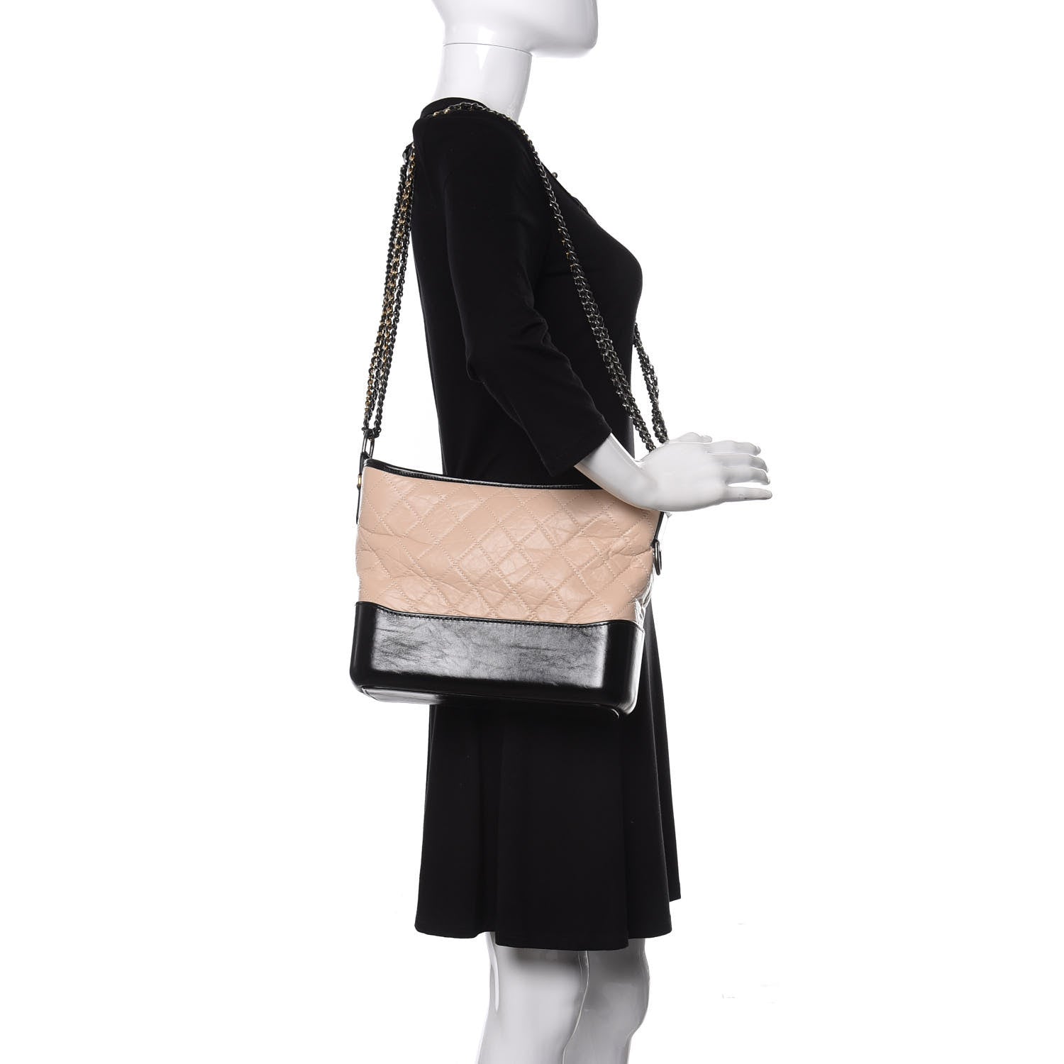 Chanel Aged Calfskin Quilted Medium Gabrielle Hobo Beige Black 2 of 19