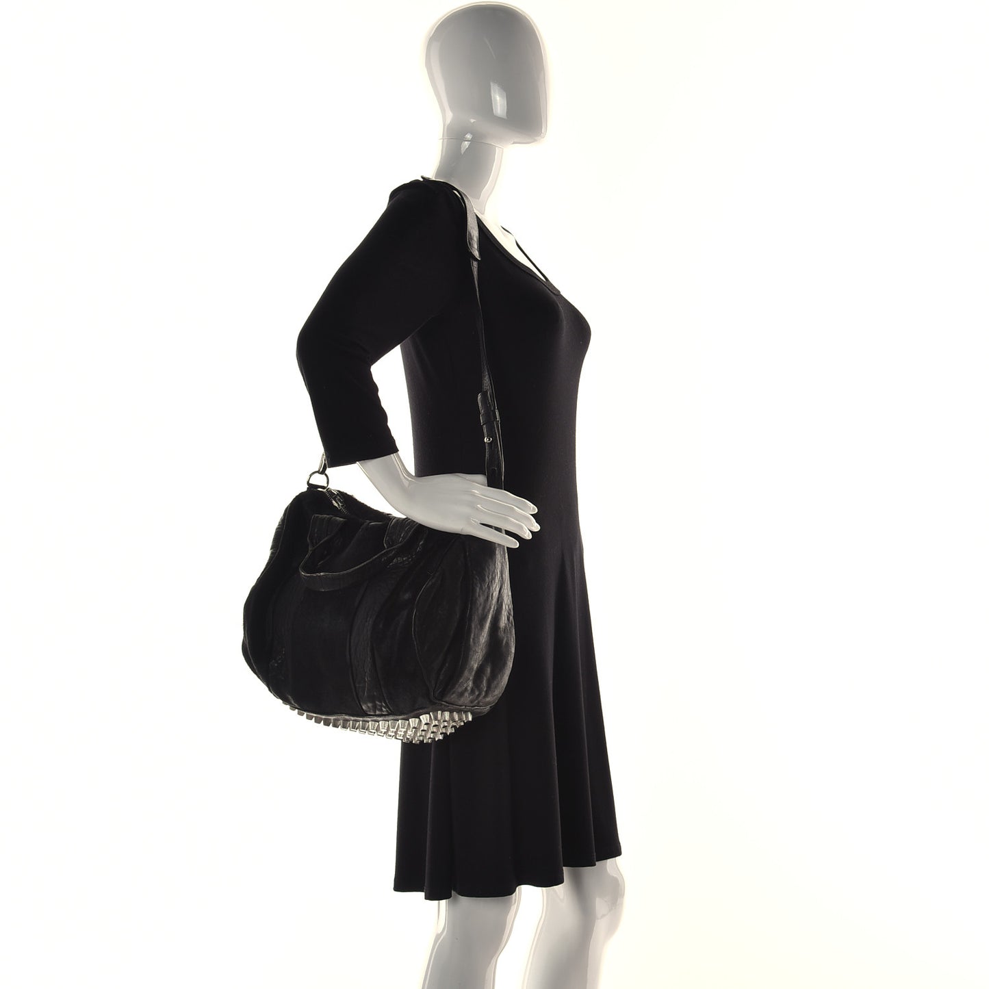 Pebbled Lambskin Pony Hair Rocco Duffle Black Silver Hardware