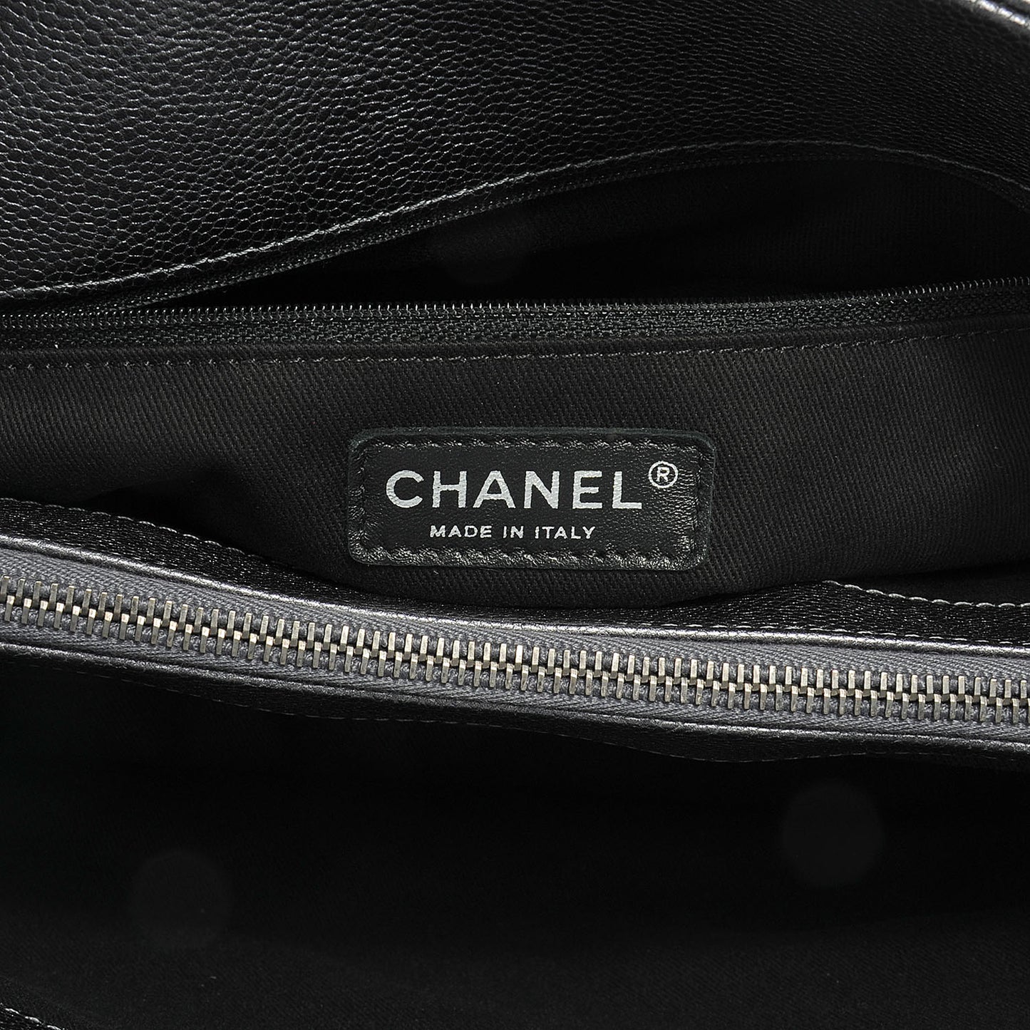 Caviar Timeless CC Large Zip Shopping Tote Dark Silver