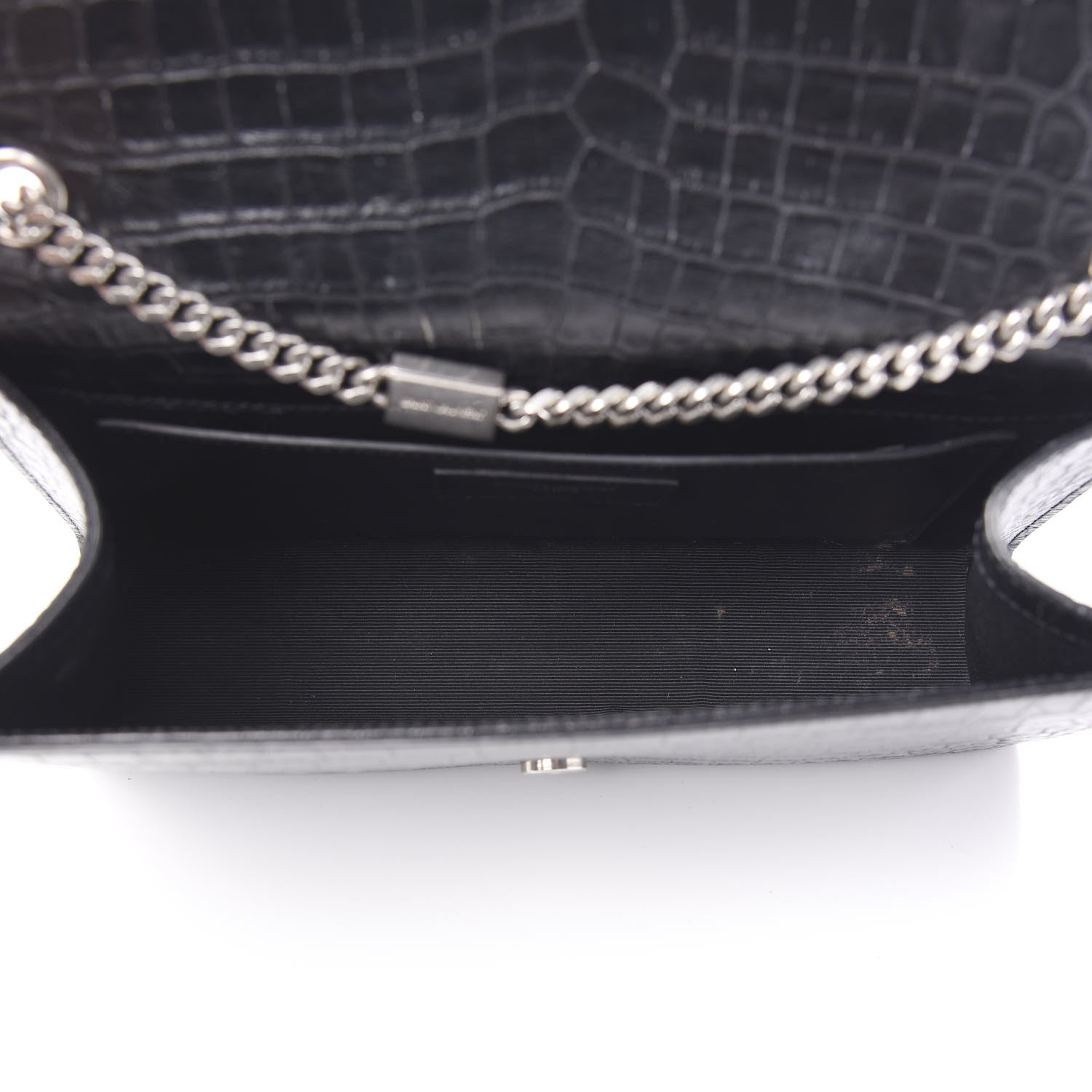 Saint Laurent Calfskin Crocodile Embossed Medium Classic Monogram Kate Tassel Satchel Black 4 of 10